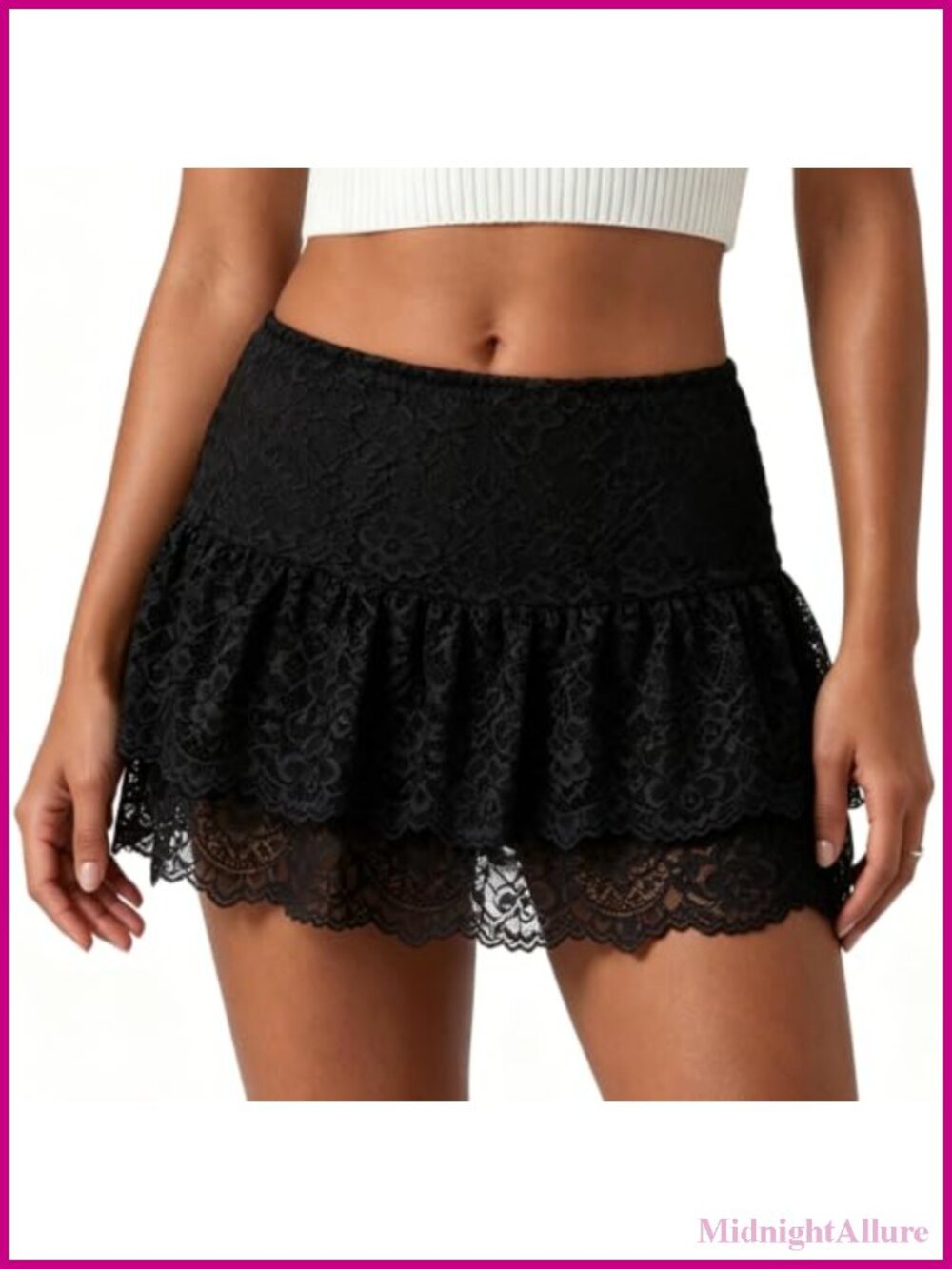 Women Lace Layered Ruffle Mini Skirt Flowy Micro Short Skirt